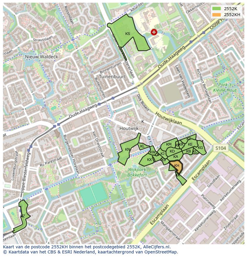 Afbeelding van het postcodegebied 2552 KH op de kaart.