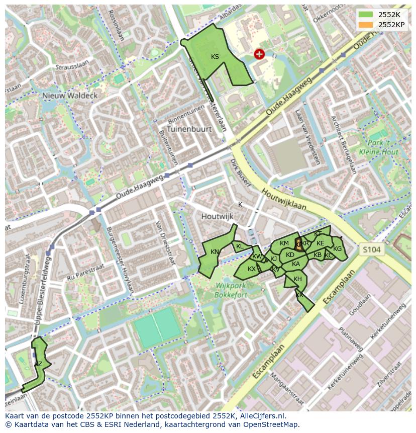 Afbeelding van het postcodegebied 2552 KP op de kaart.