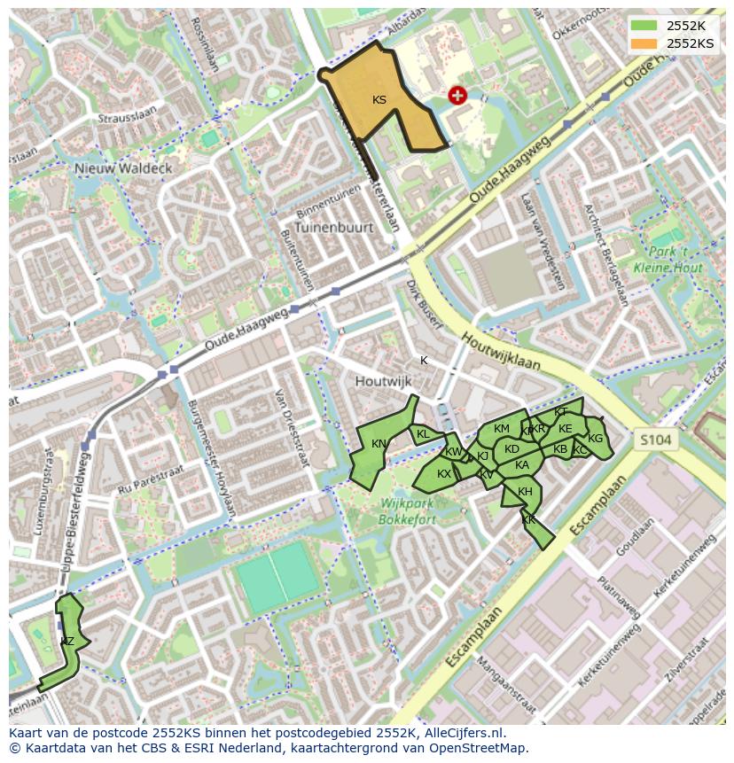 Afbeelding van het postcodegebied 2552 KS op de kaart.