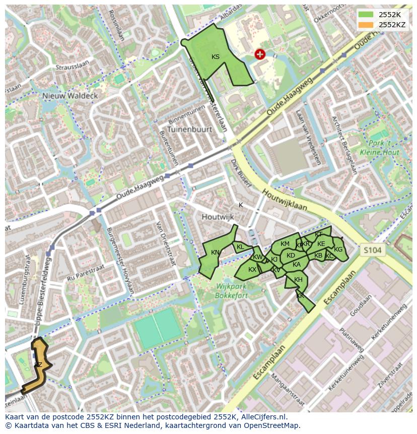 Afbeelding van het postcodegebied 2552 KZ op de kaart.