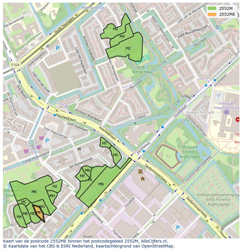 Afbeelding van het postcodegebied 2552 ME op de kaart.