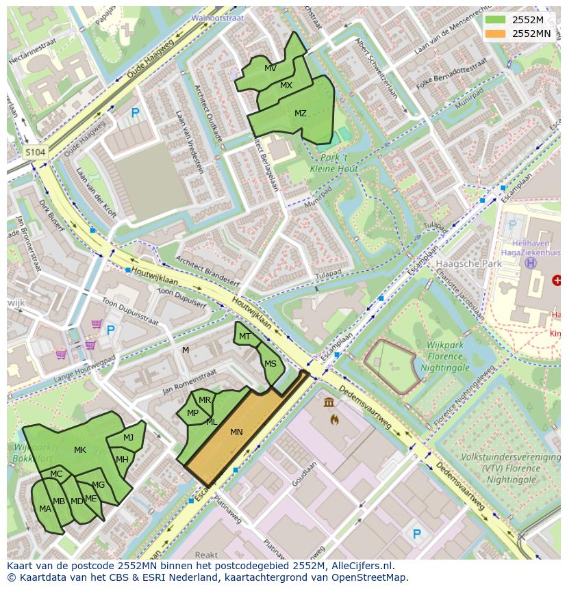 Afbeelding van het postcodegebied 2552 MN op de kaart.