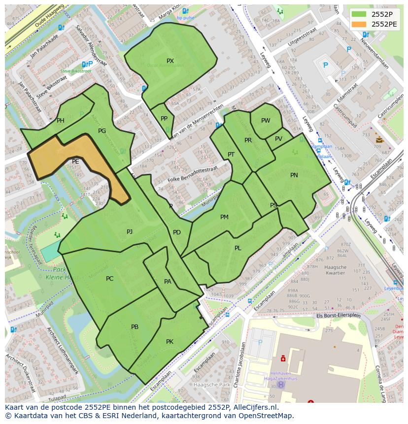 Afbeelding van het postcodegebied 2552 PE op de kaart.