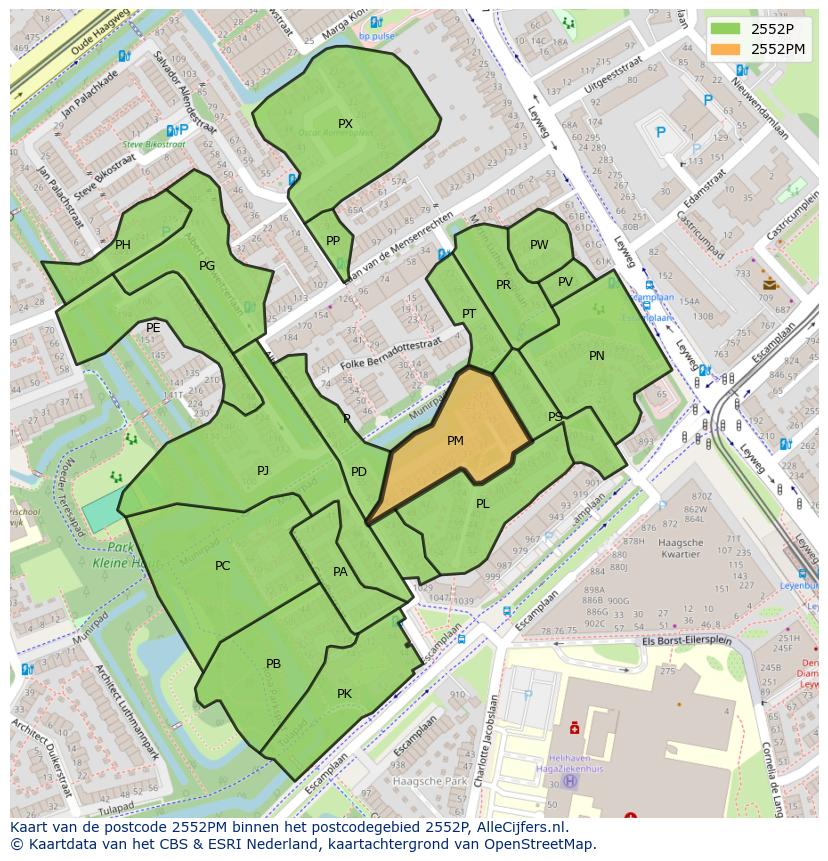 Afbeelding van het postcodegebied 2552 PM op de kaart.