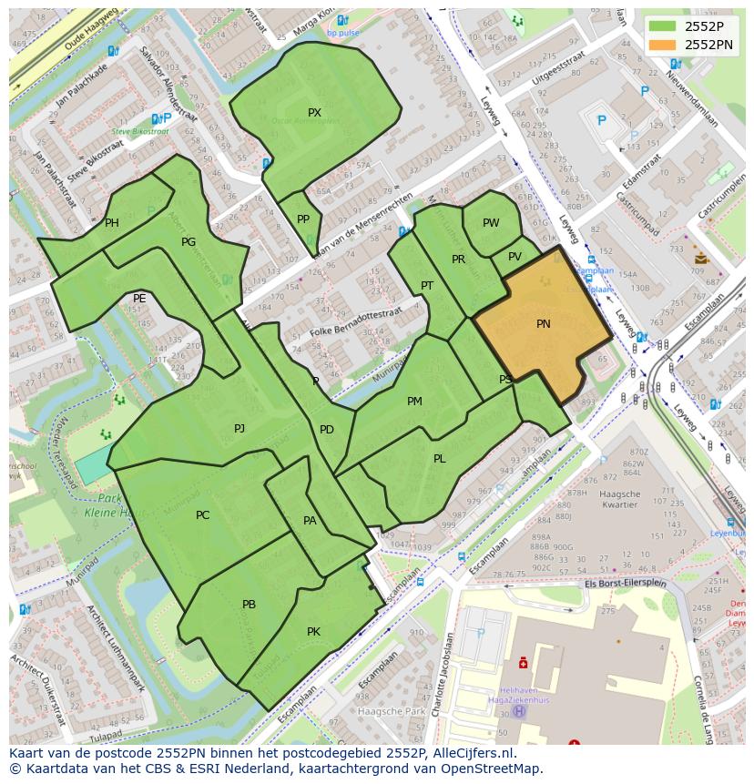 Afbeelding van het postcodegebied 2552 PN op de kaart.