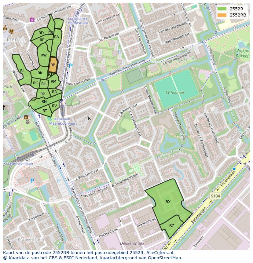 Afbeelding van het postcodegebied 2552 RB op de kaart.