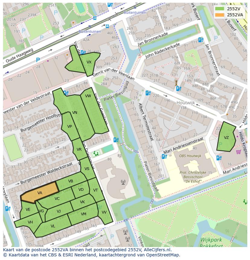 Afbeelding van het postcodegebied 2552 VA op de kaart.