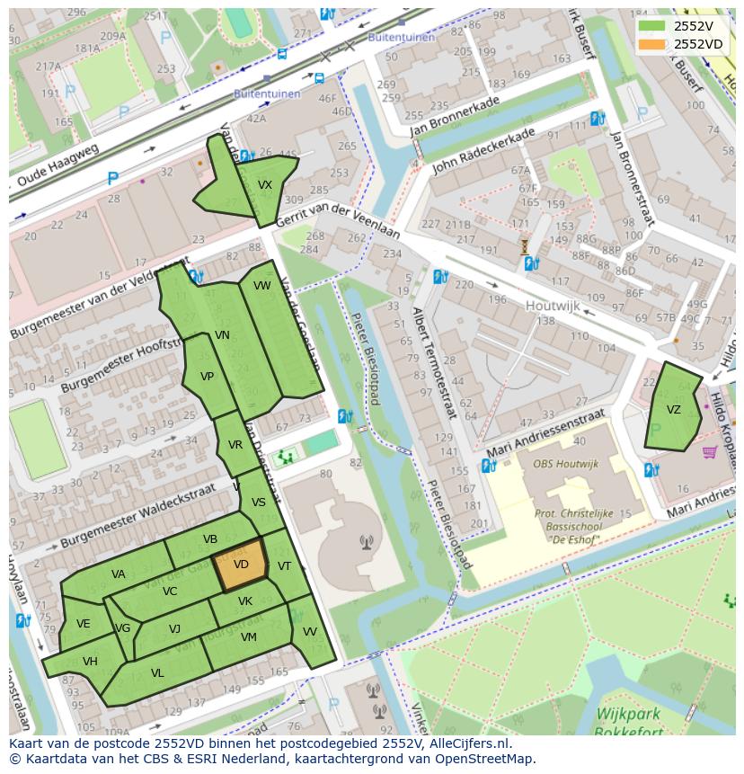Afbeelding van het postcodegebied 2552 VD op de kaart.