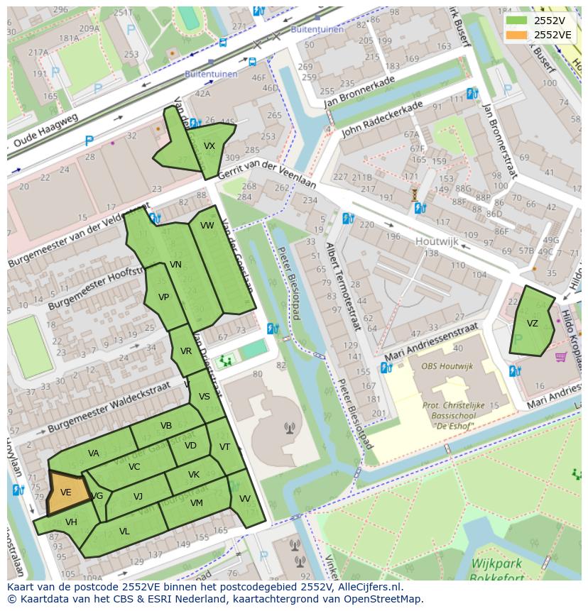 Afbeelding van het postcodegebied 2552 VE op de kaart.
