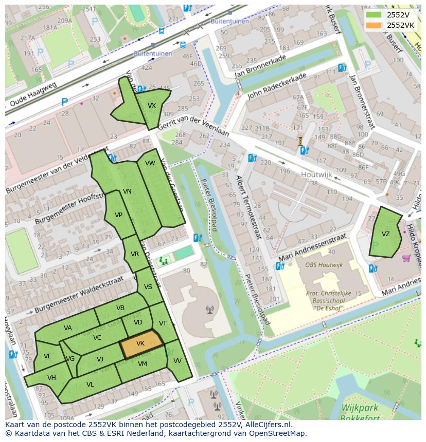 Afbeelding van het postcodegebied 2552 VK op de kaart.