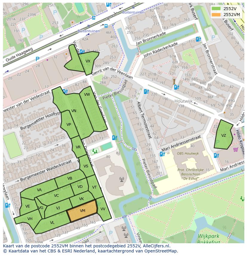 Afbeelding van het postcodegebied 2552 VM op de kaart.