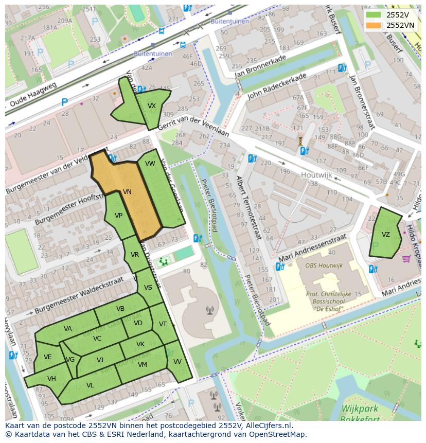 Afbeelding van het postcodegebied 2552 VN op de kaart.