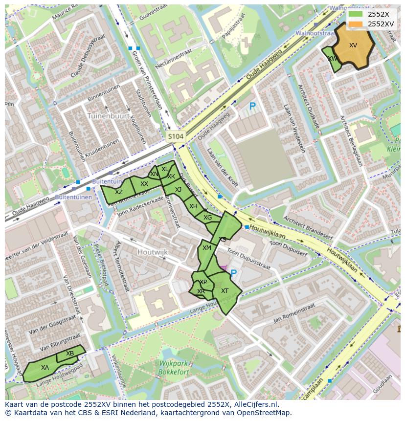 Afbeelding van het postcodegebied 2552 XV op de kaart.