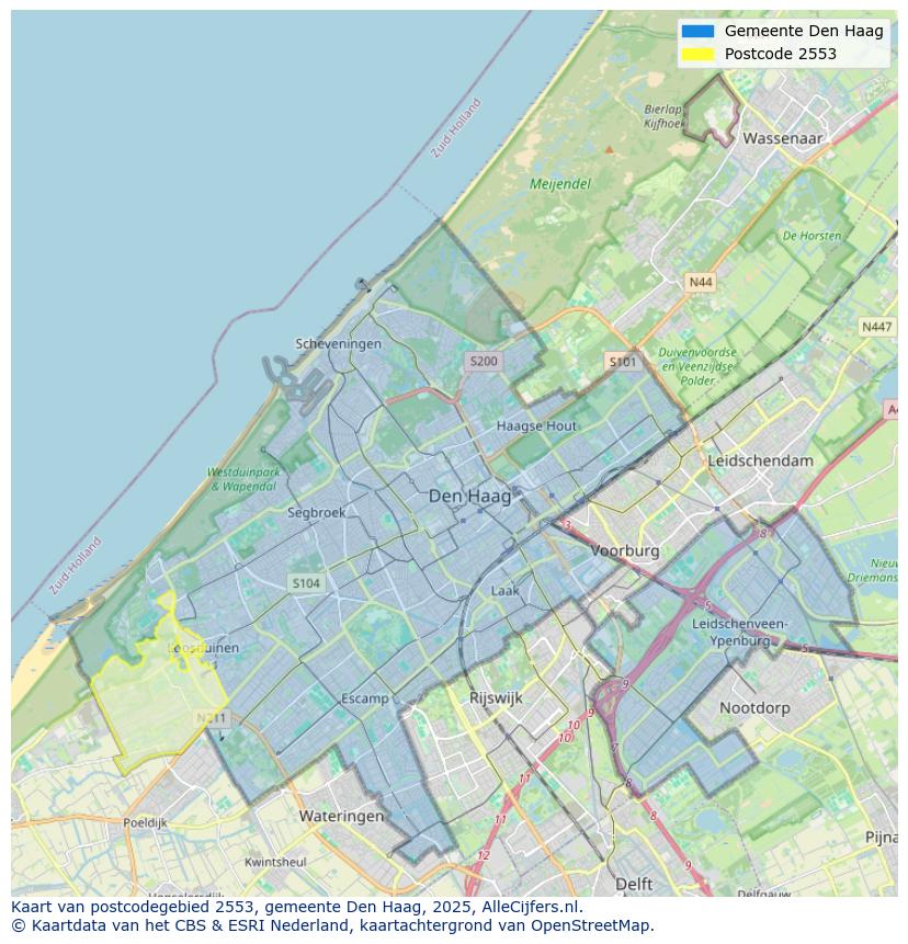 Afbeelding van het postcodegebied 2553 op de kaart.