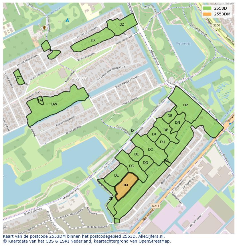 Afbeelding van het postcodegebied 2553 DM op de kaart.