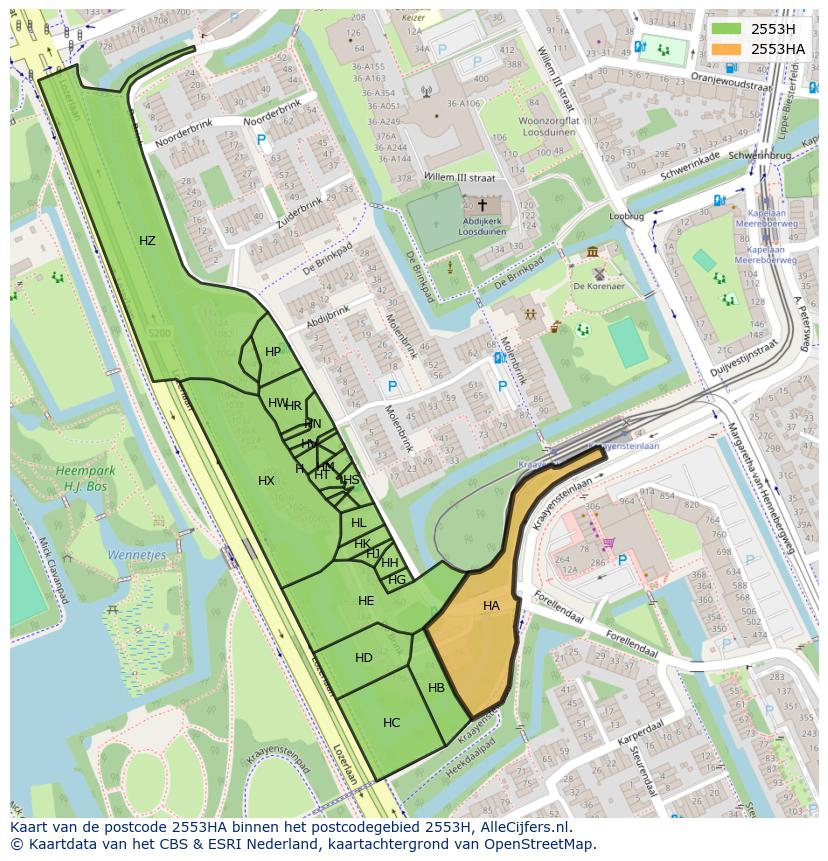 Afbeelding van het postcodegebied 2553 HA op de kaart.