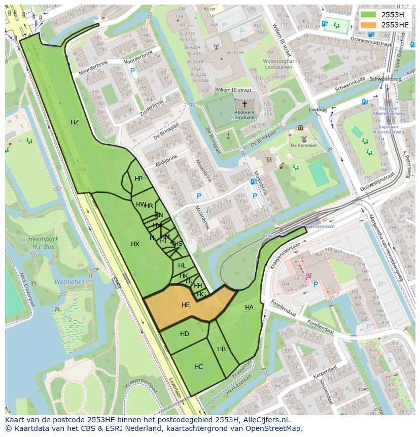 Afbeelding van het postcodegebied 2553 HE op de kaart.
