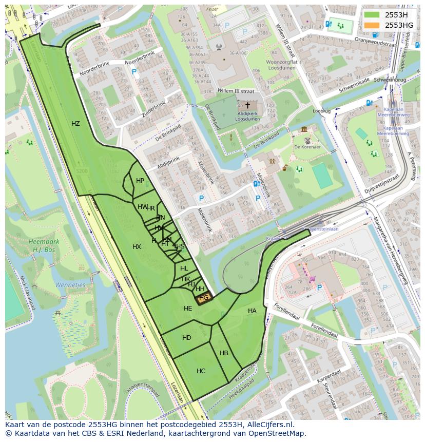 Afbeelding van het postcodegebied 2553 HG op de kaart.