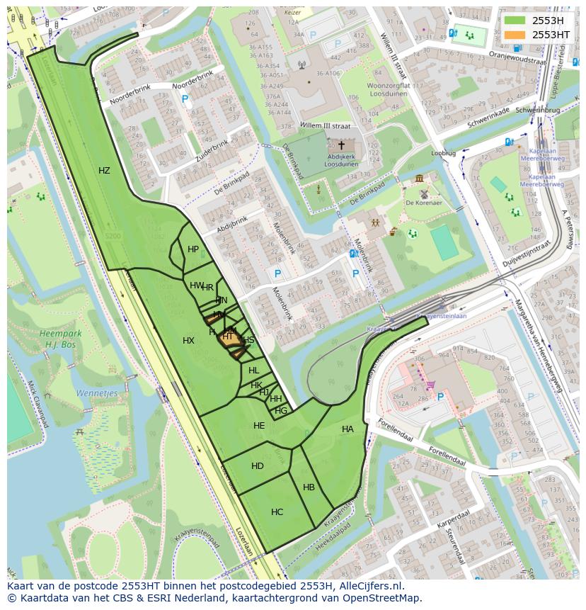 Afbeelding van het postcodegebied 2553 HT op de kaart.