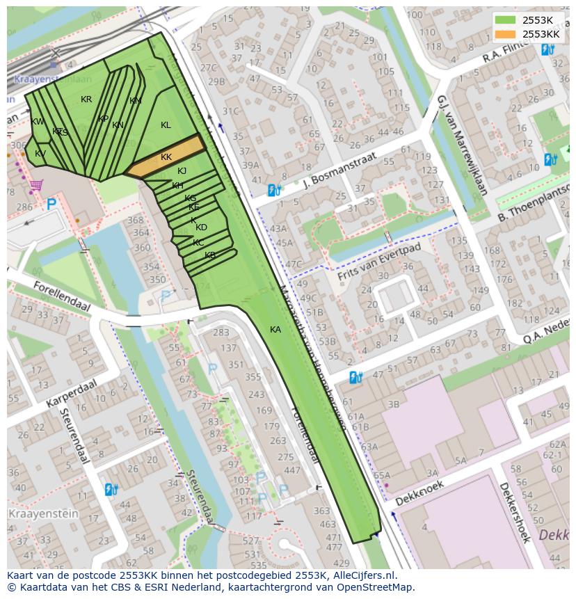 Afbeelding van het postcodegebied 2553 KK op de kaart.