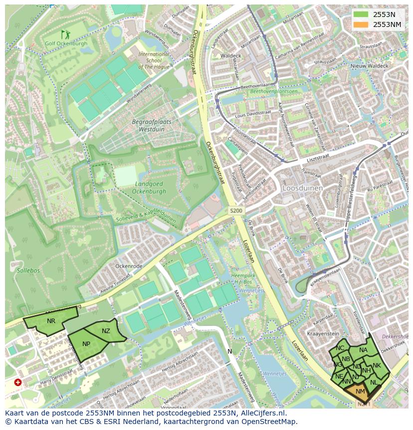Afbeelding van het postcodegebied 2553 NM op de kaart.