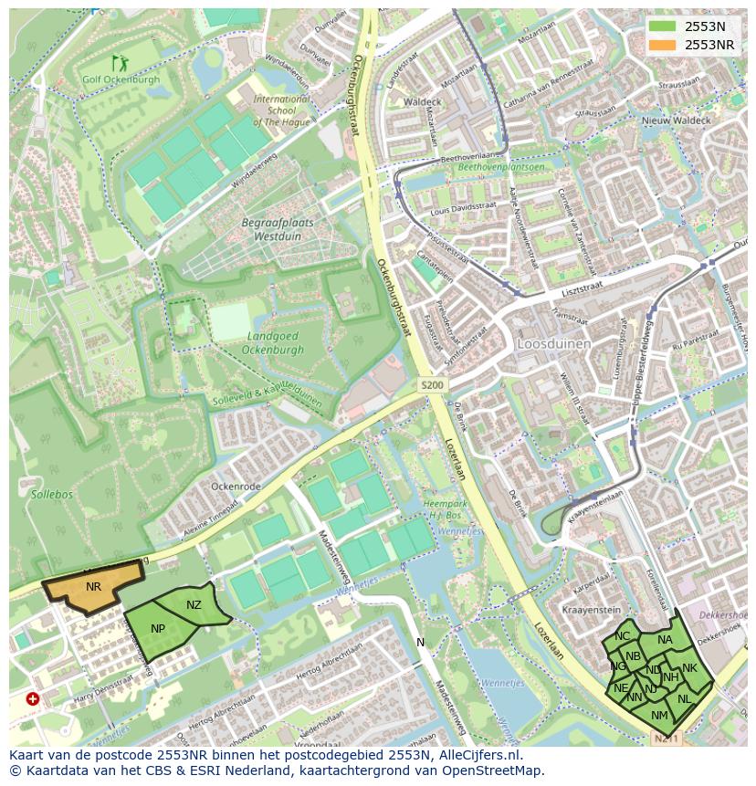 Afbeelding van het postcodegebied 2553 NR op de kaart.