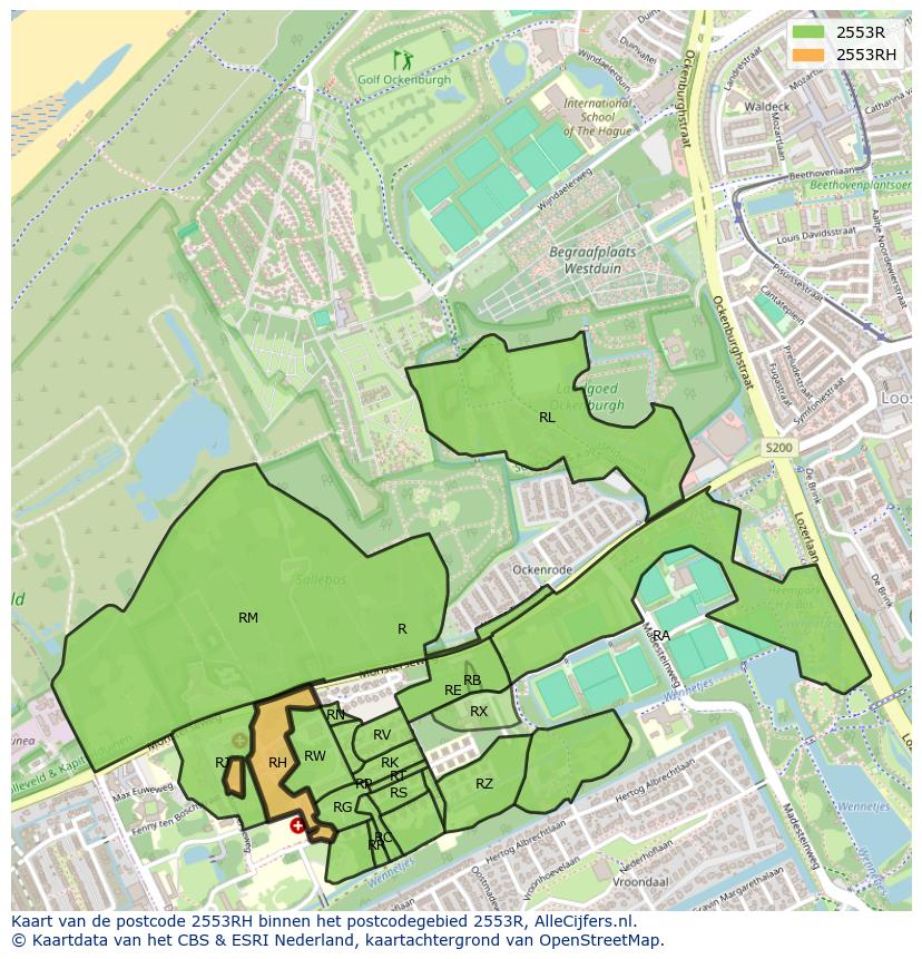 Afbeelding van het postcodegebied 2553 RH op de kaart.