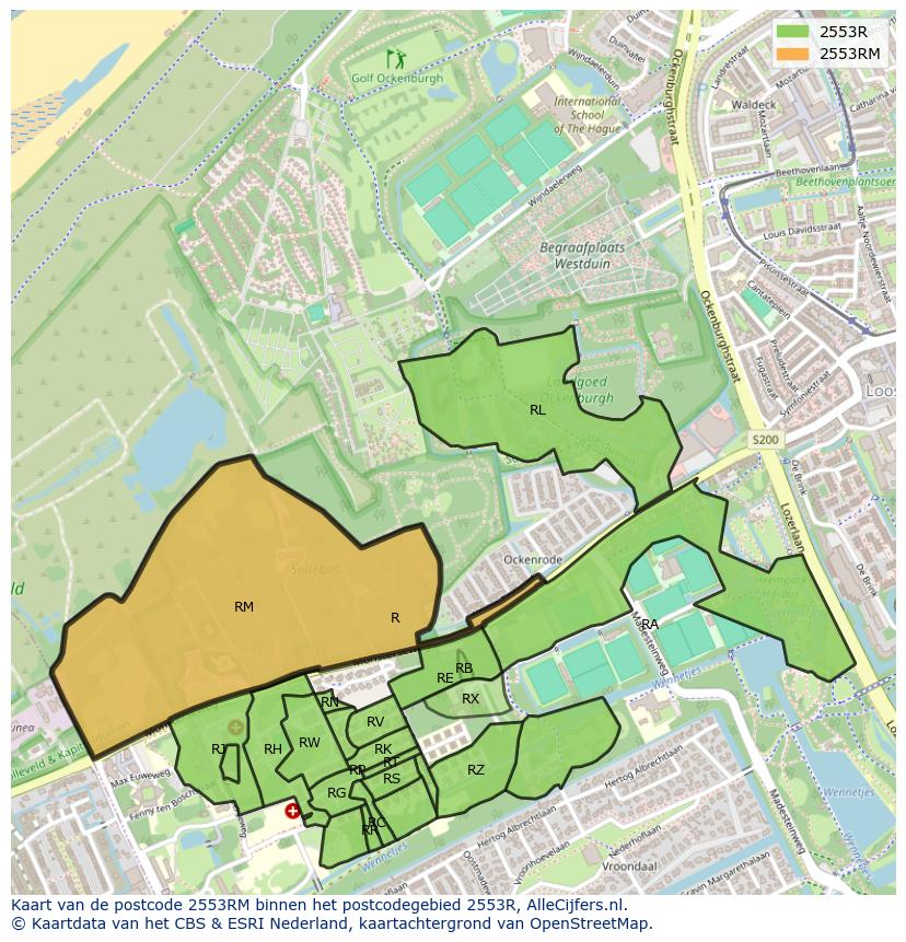 Afbeelding van het postcodegebied 2553 RM op de kaart.
