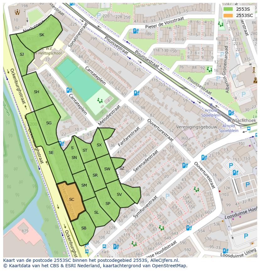 Afbeelding van het postcodegebied 2553 SC op de kaart.