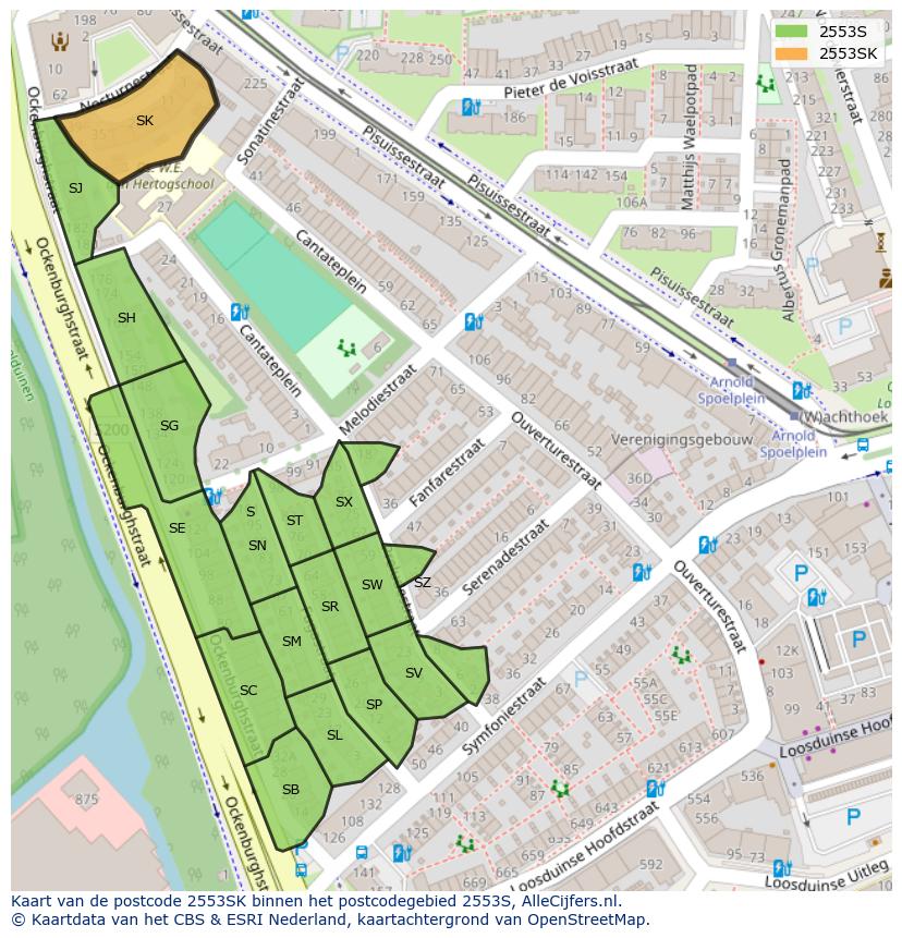 Afbeelding van het postcodegebied 2553 SK op de kaart.