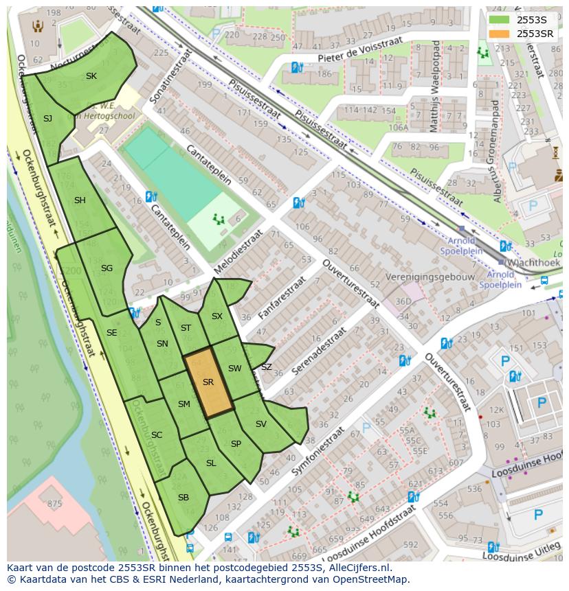 Afbeelding van het postcodegebied 2553 SR op de kaart.