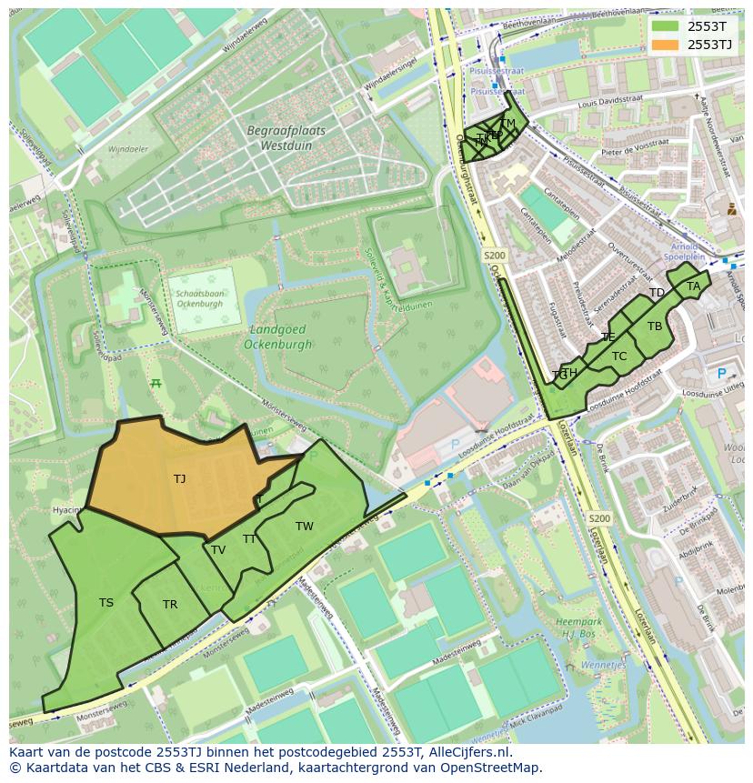 Afbeelding van het postcodegebied 2553 TJ op de kaart.