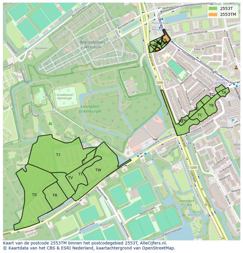 Afbeelding van het postcodegebied 2553 TM op de kaart.
