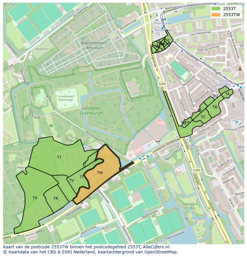 Afbeelding van het postcodegebied 2553 TW op de kaart.
