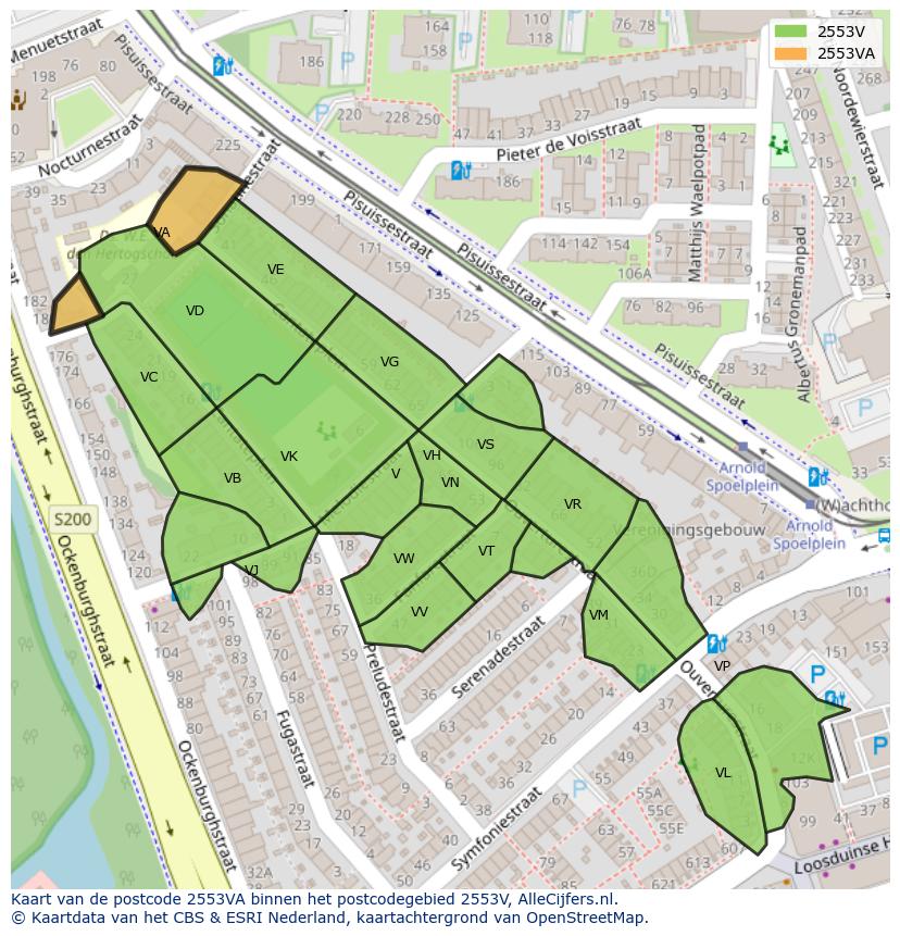 Afbeelding van het postcodegebied 2553 VA op de kaart.