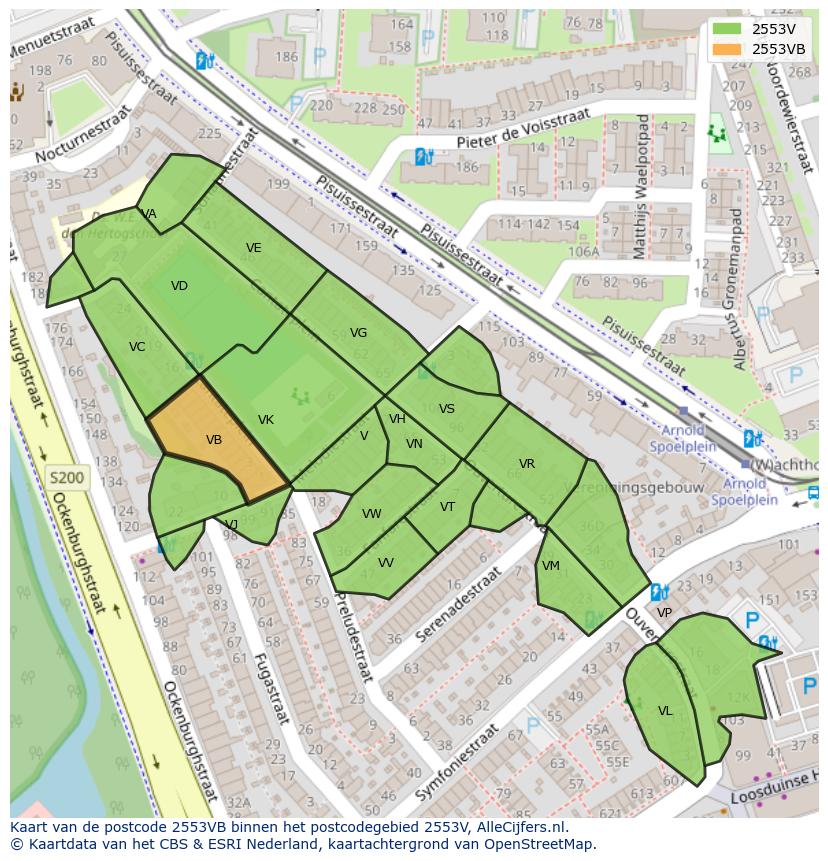 Afbeelding van het postcodegebied 2553 VB op de kaart.