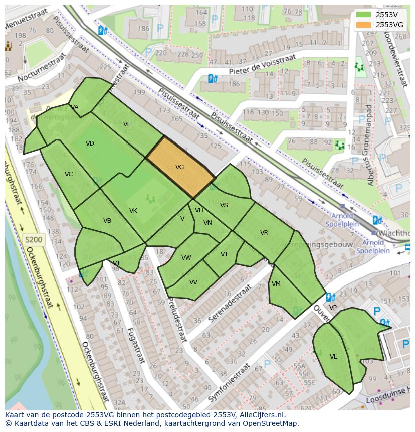 Afbeelding van het postcodegebied 2553 VG op de kaart.