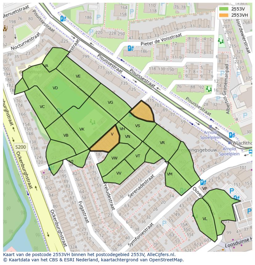 Afbeelding van het postcodegebied 2553 VH op de kaart.