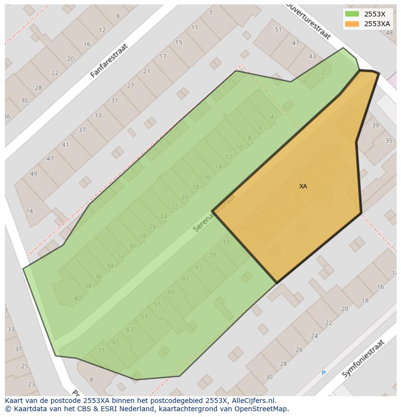 Afbeelding van het postcodegebied 2553 XA op de kaart.