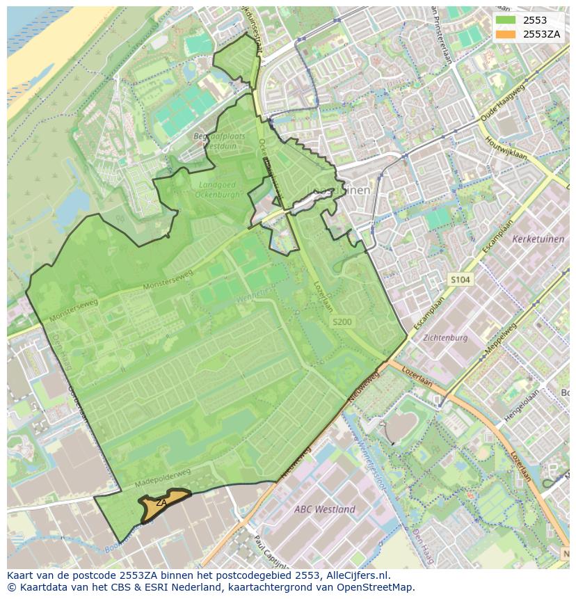 Afbeelding van het postcodegebied 2553 ZA op de kaart.