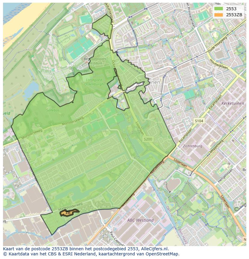 Afbeelding van het postcodegebied 2553 ZB op de kaart.