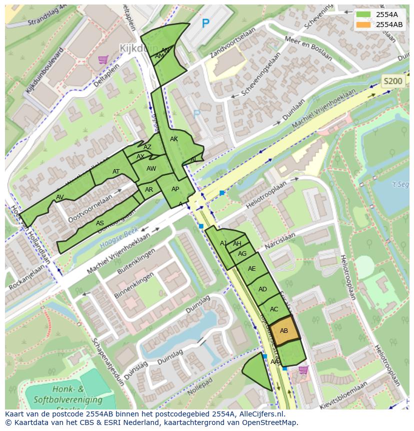 Afbeelding van het postcodegebied 2554 AB op de kaart.