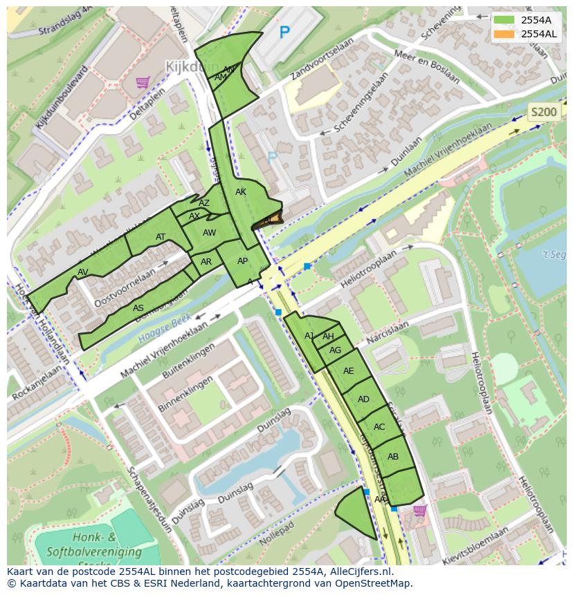 Afbeelding van het postcodegebied 2554 AL op de kaart.