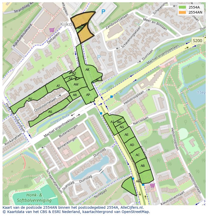 Afbeelding van het postcodegebied 2554 AN op de kaart.