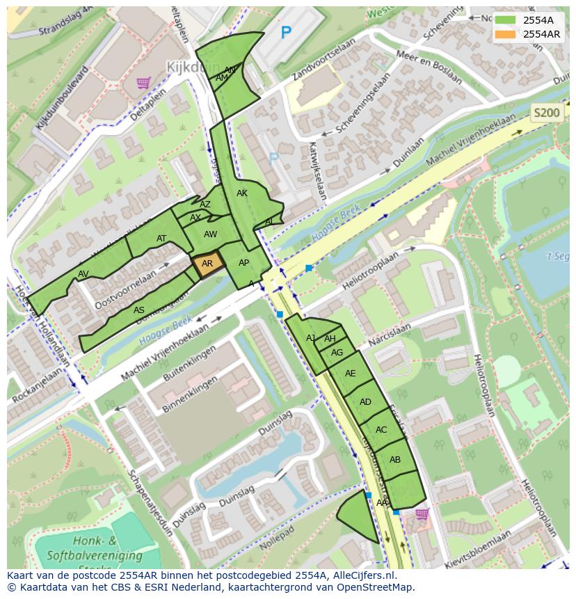 Afbeelding van het postcodegebied 2554 AR op de kaart.