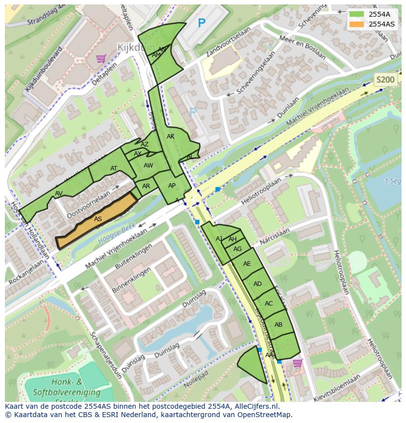 Afbeelding van het postcodegebied 2554 AS op de kaart.