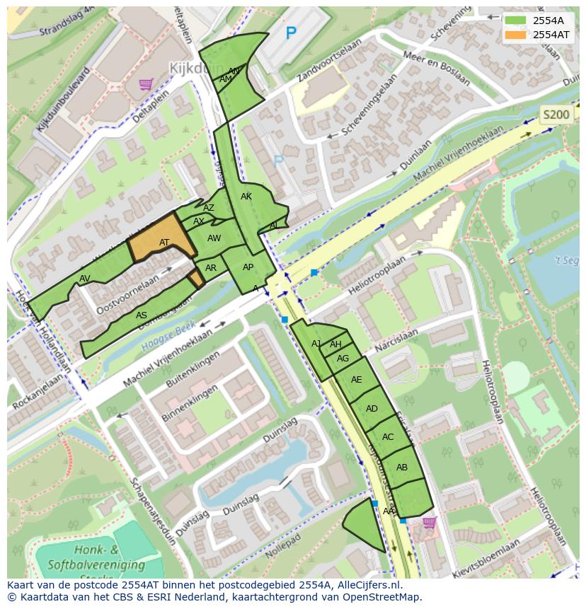 Afbeelding van het postcodegebied 2554 AT op de kaart.
