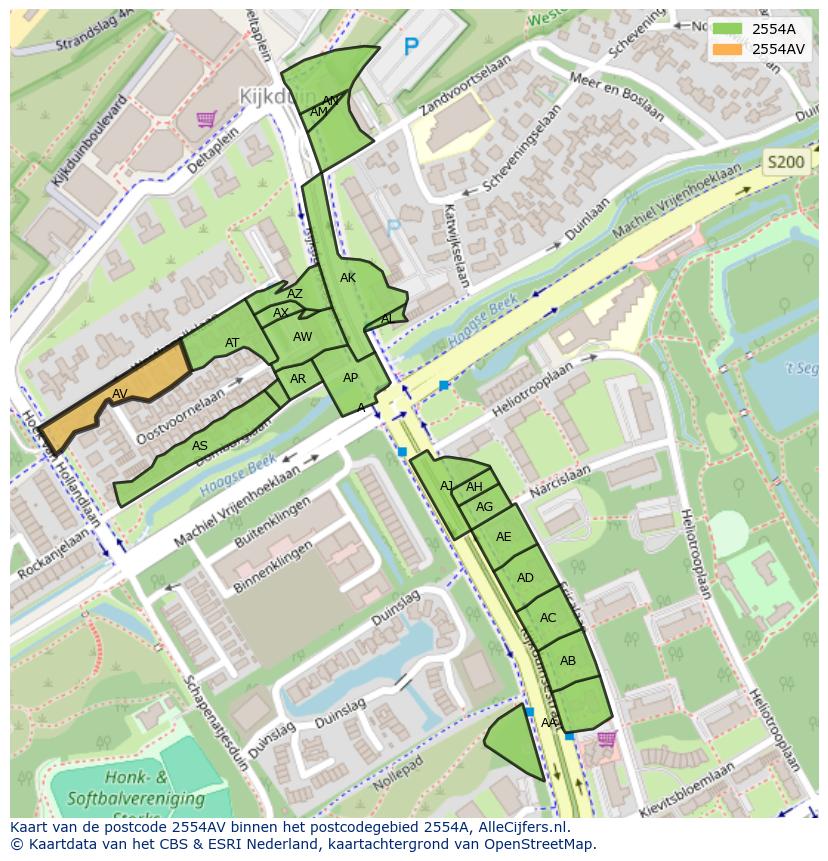 Afbeelding van het postcodegebied 2554 AV op de kaart.