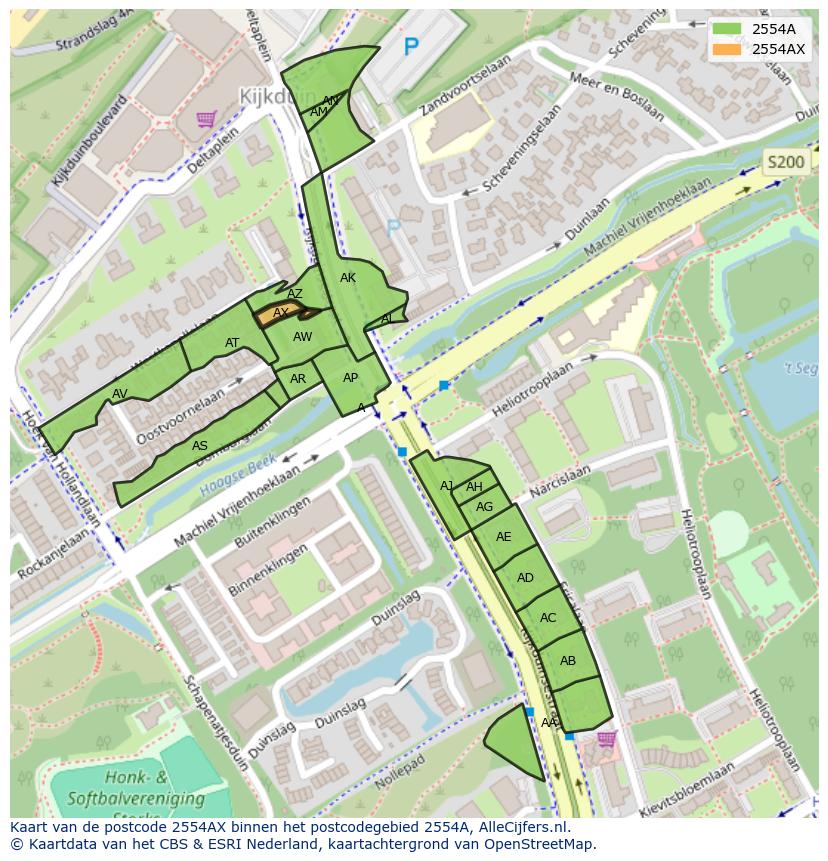 Afbeelding van het postcodegebied 2554 AX op de kaart.