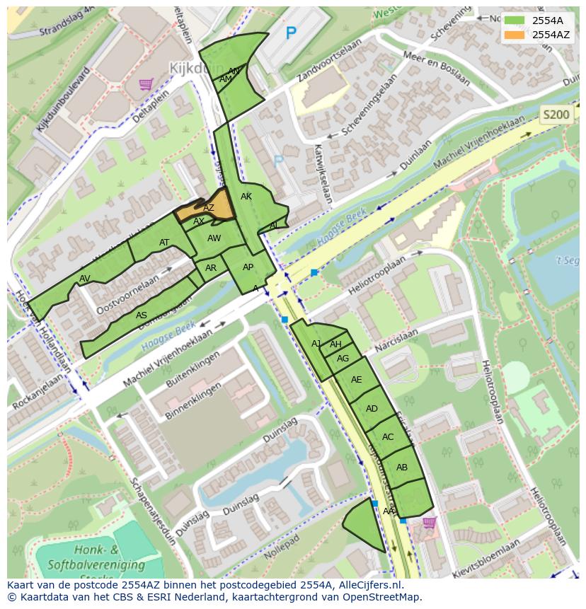 Afbeelding van het postcodegebied 2554 AZ op de kaart.